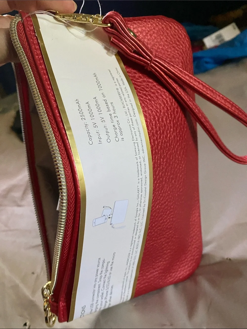 Adrienne Vittadini Red and Gold Charging Wallet